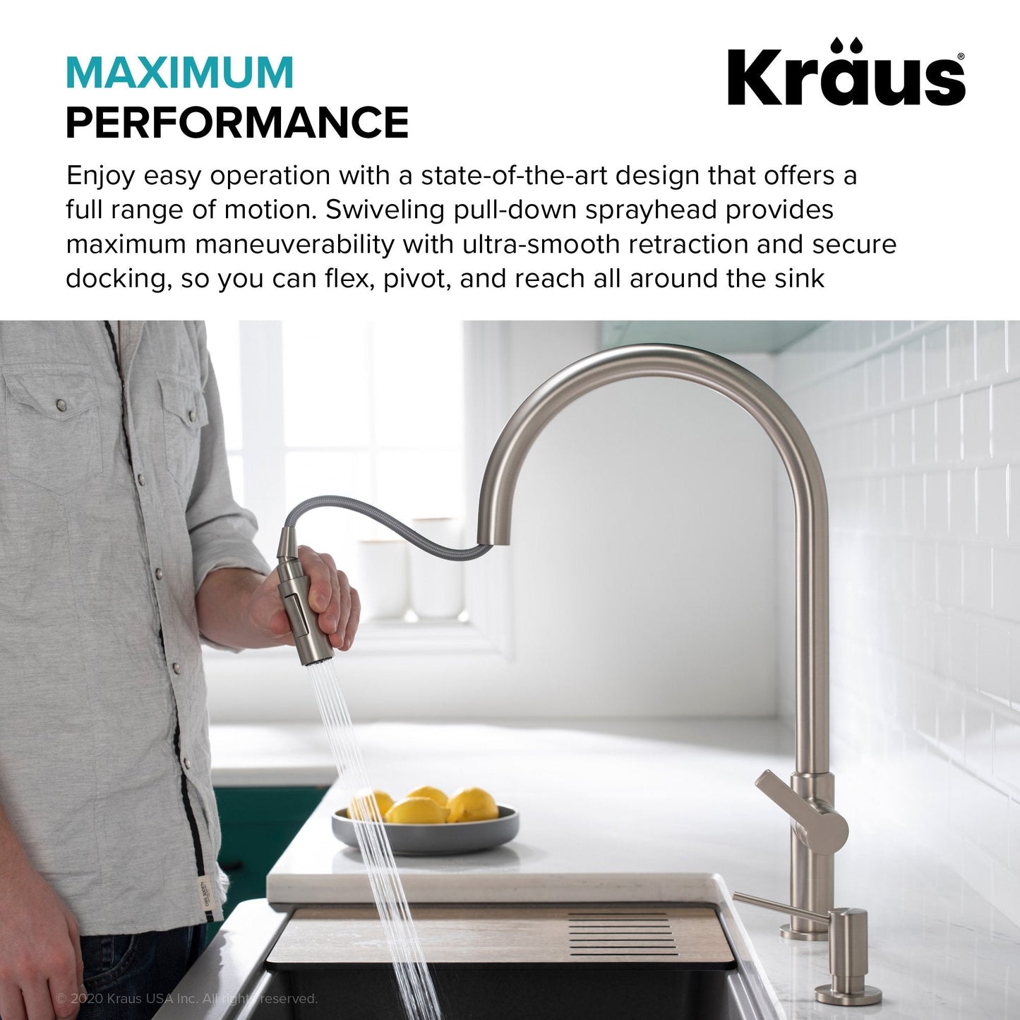 KRAUS Oletto High-Arc Single Handle Pull-Down Kitchen Faucet in Brushed Brass - KPF-2821BB