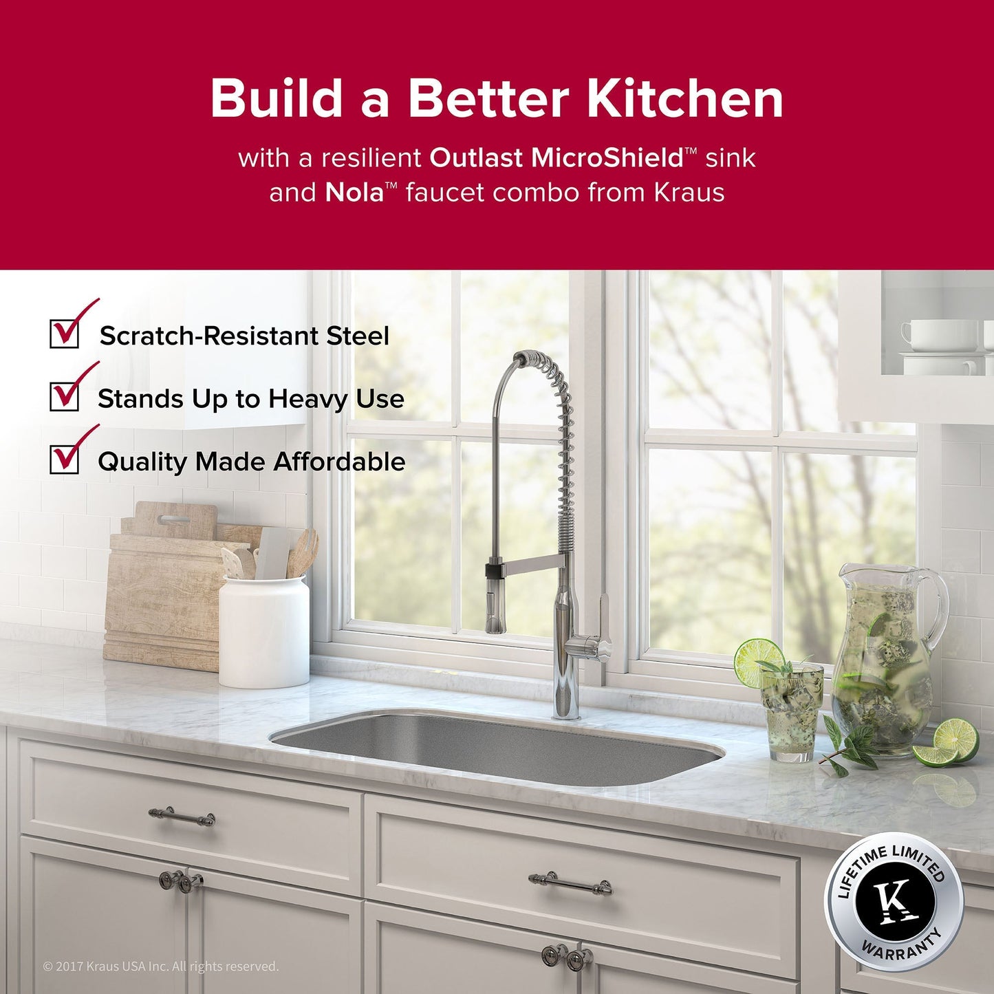 KRAUS Outlast MicroShield 16 Gauge Stainless Steel Undermount Kitchen Sink - KBU14E
