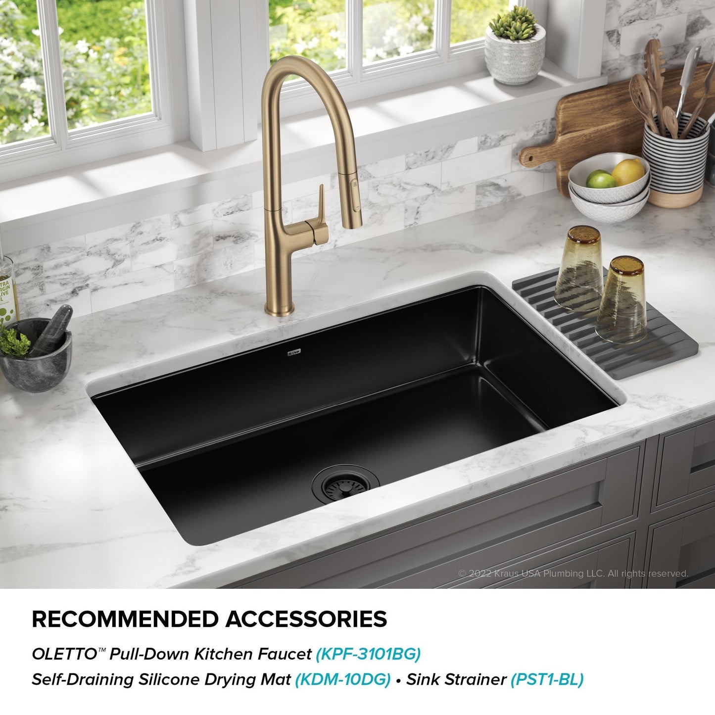 KRAUS Pintura 32" Undermount Porcelain Enameled Steel Kitchen Sink in Black - KE1US32GBL
