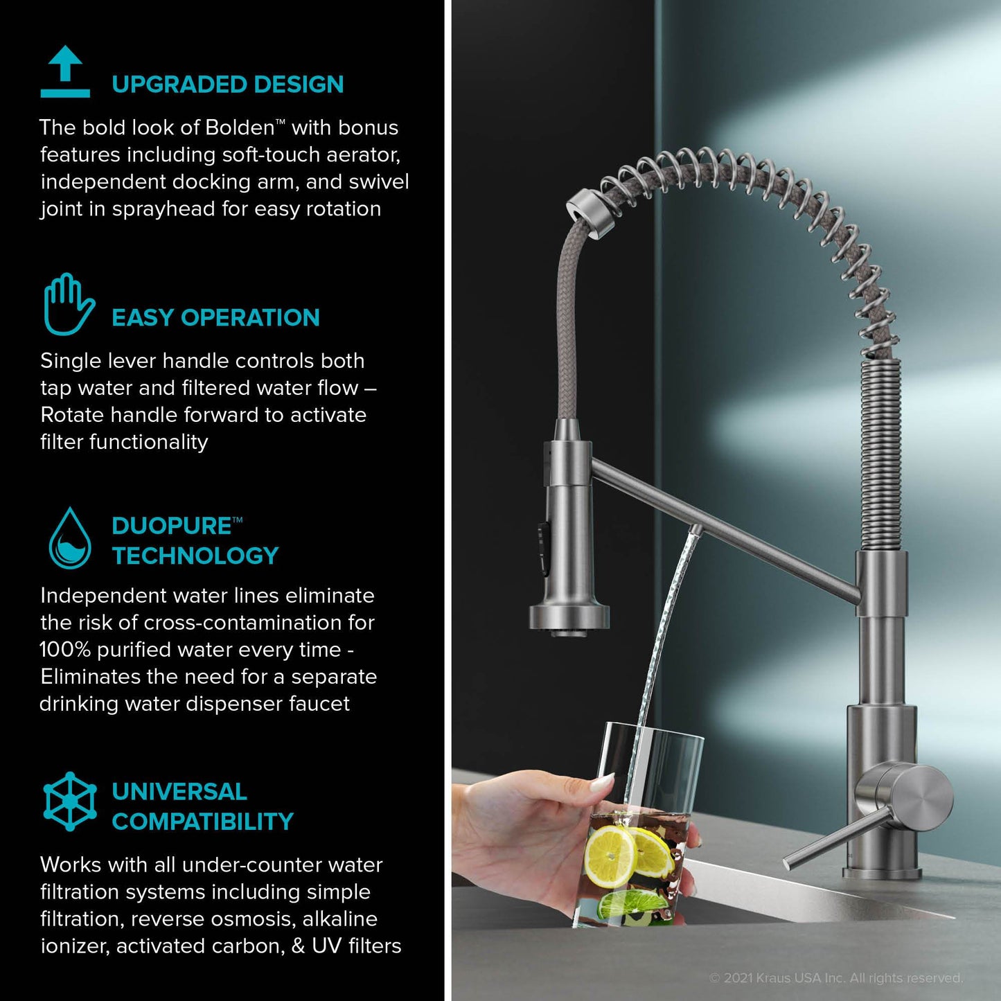 KRAUS Single Handle Kitchen Faucet with Integrated Dispenser for Water Filtration in Matte Black - KFF-1610MB
