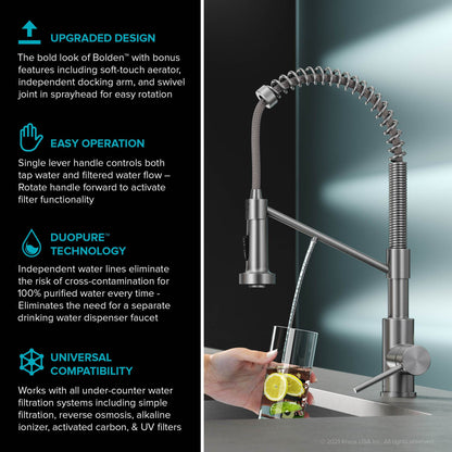 KRAUS Single Handle Kitchen Faucet with Integrated Dispenser for Water Filtration in Spot Free Antique Champagne Bronze - KFF-1610SFACB