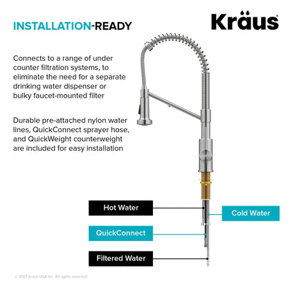 KRAUS Single Handle Kitchen Faucet with Integrated Dispenser for Water Filtration in Spot Free Antique Champagne Bronze - KFF-1610SFACB