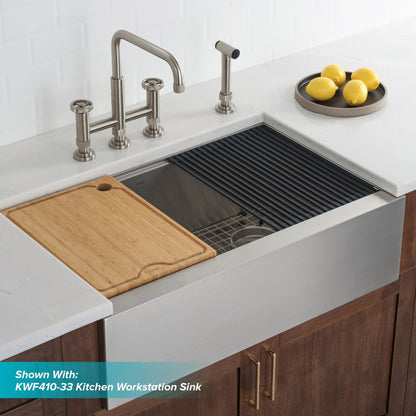 KRAUS Urbix Bridge Kitchen Faucet with Side Sprayer in Spot Free Stainless Steel - KPF-3125SFS