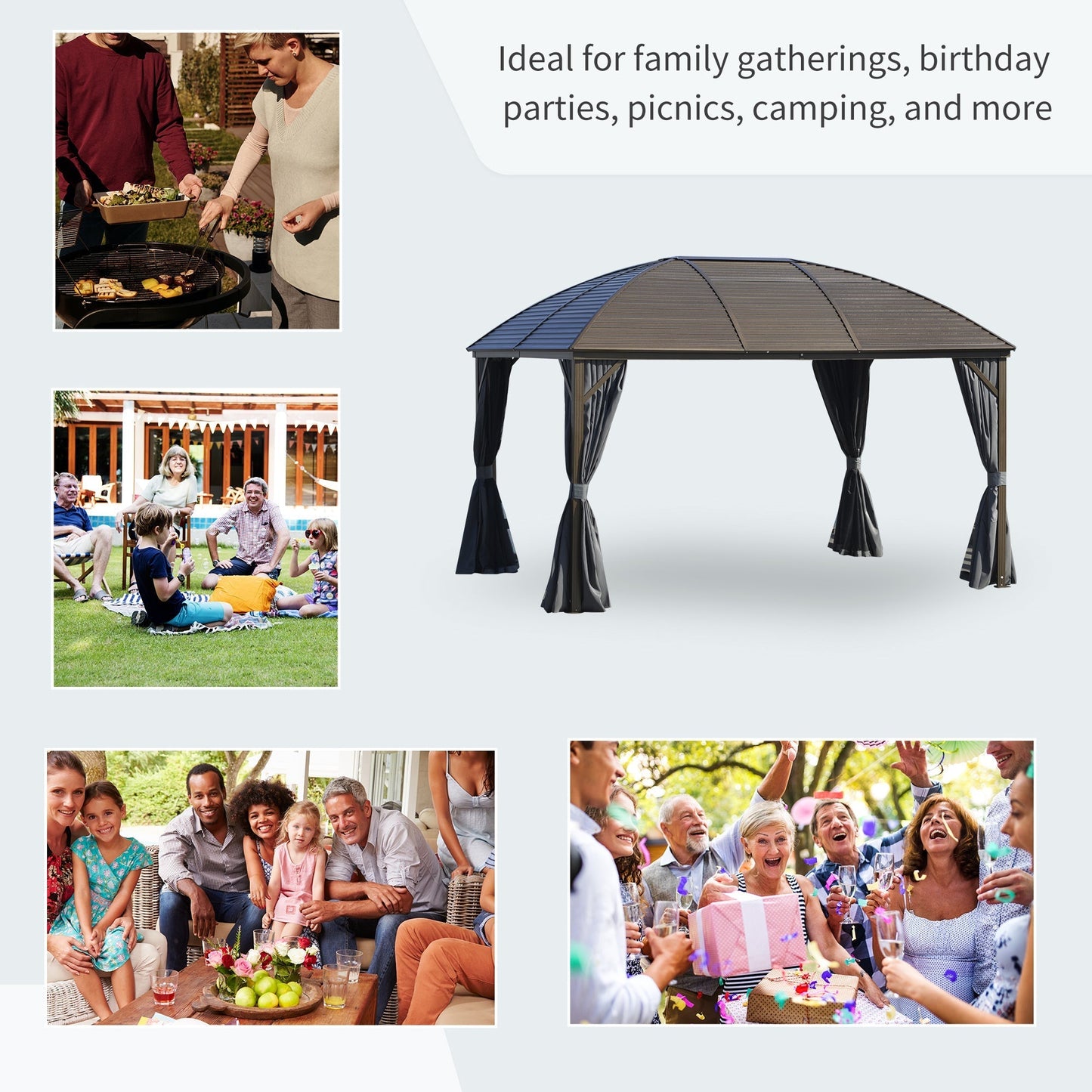 Outsunny 10' x 13' Hardtop Gazebo with Curtains, Netting, Steel Roof, Ceiling Hook, Gray - 84C-097CG