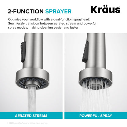 KRAUS Sensor Touchless Single Handle Pull Down Kitchen Faucet in Spot-Free Brushed Brass - KSF-1616BB