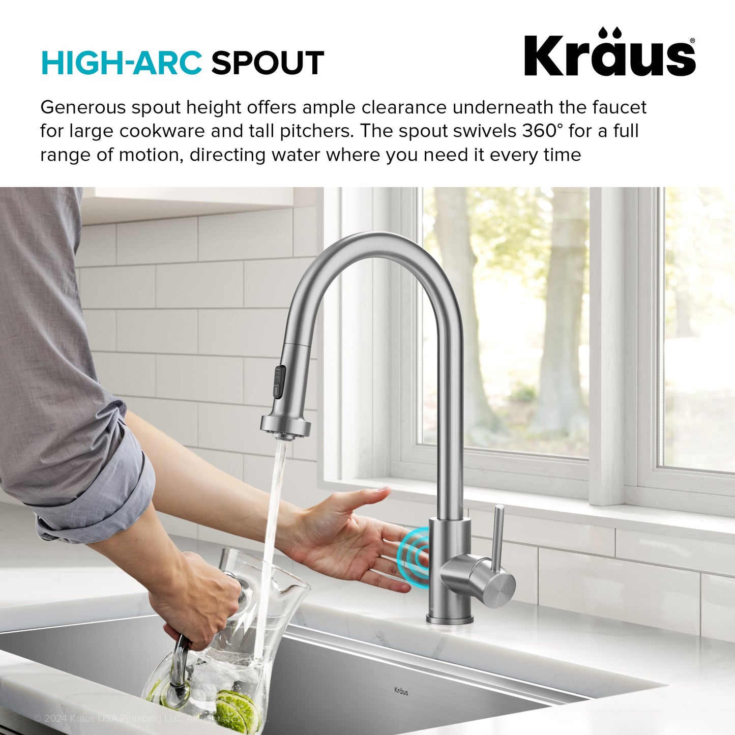 KRAUS Sensor Touchless Single Handle Pull Down Kitchen Faucet in Spot-Free Stainless - KSF-1616SFS