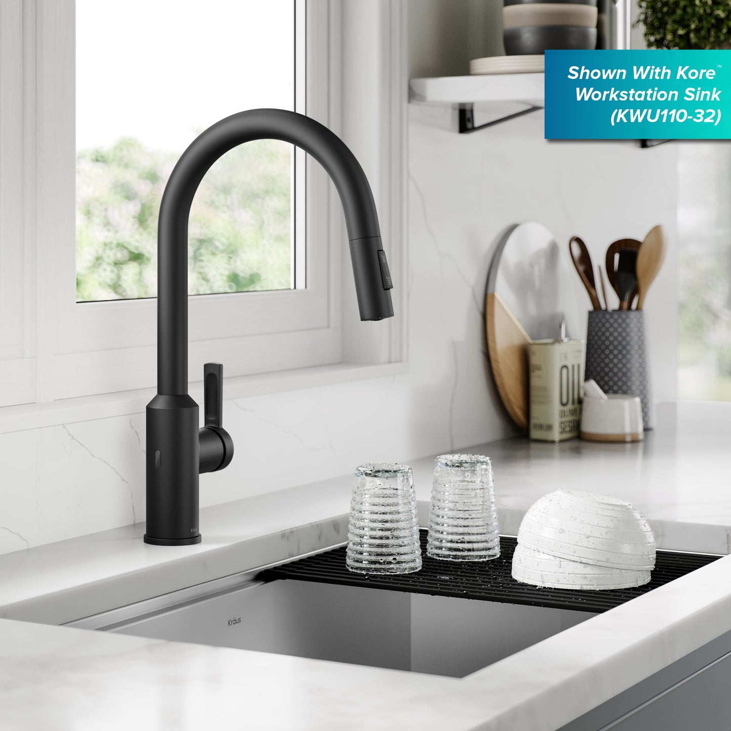 KRAUS Oletto Touchless Pull-Down Kitchen Faucet in Matte Black - KSF-2830MB