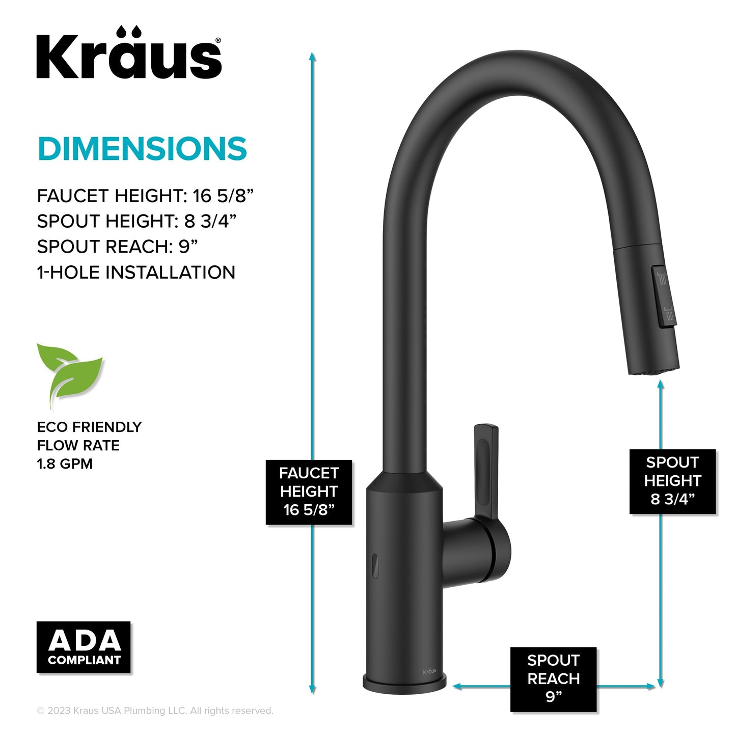 KRAUS Oletto Touchless Pull-Down Kitchen Faucet in Matte Black - KSF-2830MB