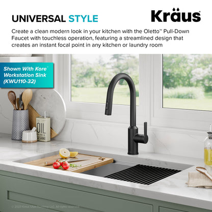 KRAUS Oletto Touchless Pull-Down Kitchen Faucet in Matte Black - KSF-2830MB