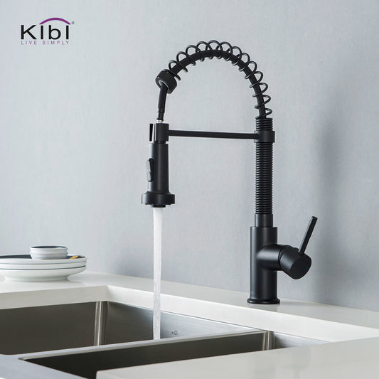 Kibi Aurora Single Handle High Arc Pull Down Kitchen Faucet In Matte Black Finish - KKF2003MB