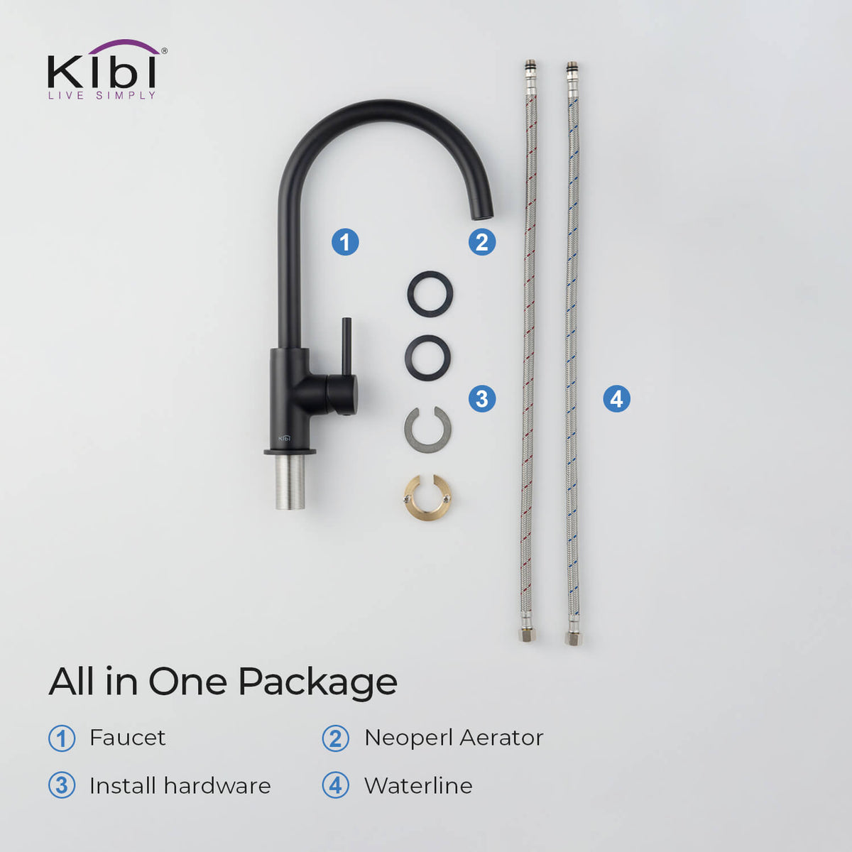Kibi Lowa Single Handle High Arc Kitchen Bar Sink Faucet With Soap Dispenser in Matte Black Finish - C-KKF2001MB-KSD100MB