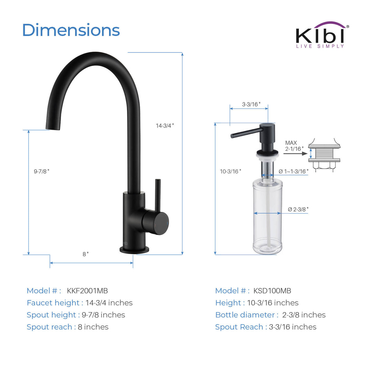 Kibi Lowa Single Handle High Arc Kitchen Bar Sink Faucet With Soap Dispenser in Matte Black Finish - C-KKF2001MB-KSD100MB
