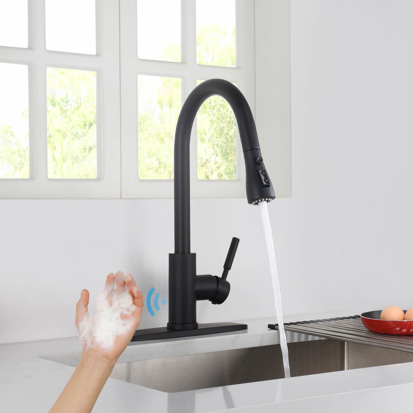 Kibi Single Handle Pull Down Kitchen Faucet With Touch Sensor In Matte Black Finish - F102MB-S