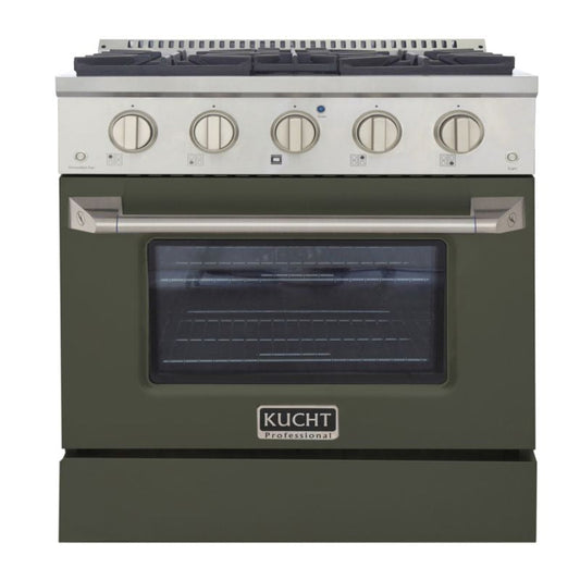 GREE 30 Inch Pro-Style KDF Series Liquid Propane Gas Stainless Steel Dual Fuel Range with Olive Green Oven Door - KDF302/LP-OG