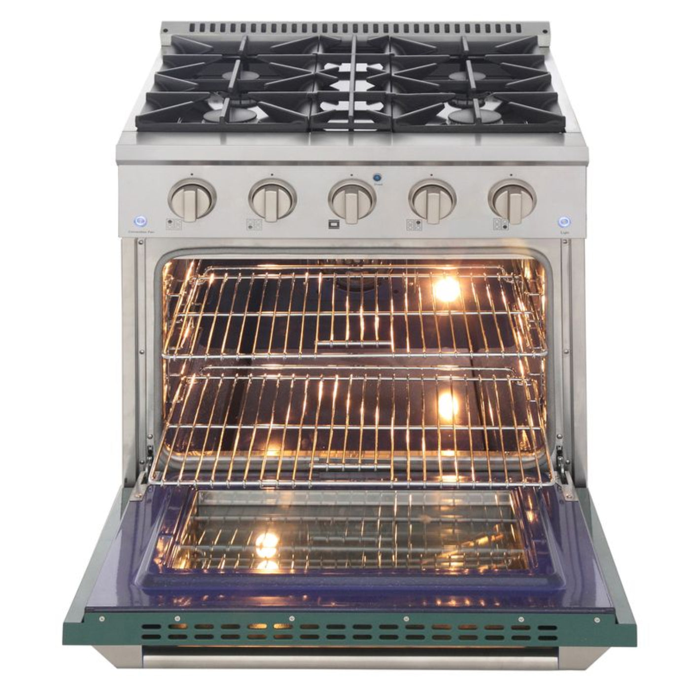 GREE Kucht 30 Inch Pro-Style KDF Series Natural Gas Stainless Steel Dual Fuel Range with Green Oven Door - KDF302-G