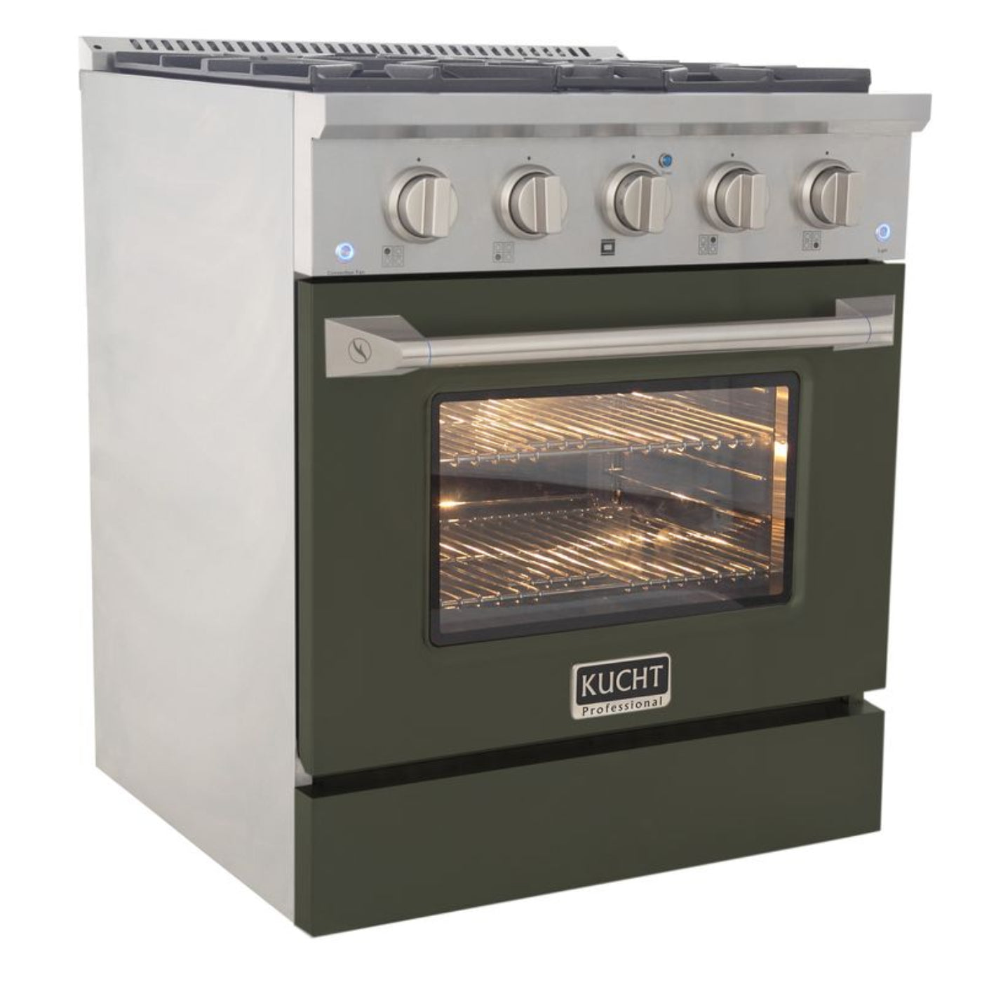 GREE Kucht 30 Inch Pro-Style KDF Series Natural Gas Stainless Steel Dual Fuel Range with Olive Green Oven Door - KDF302-OG