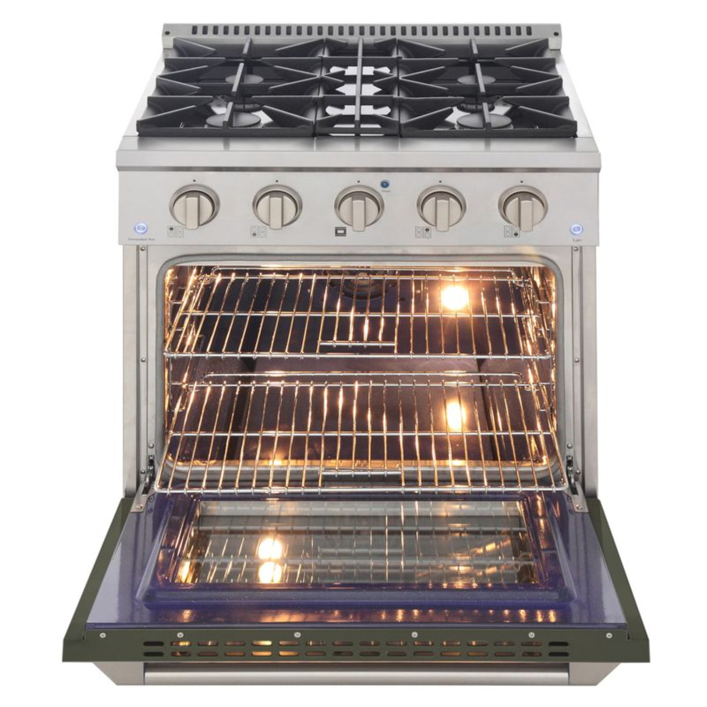 GREE Kucht 30 Inch Pro-Style KDF Series Natural Gas Stainless Steel Dual Fuel Range with Olive Green Oven Door - KDF302-OG