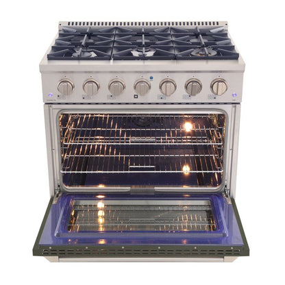 Kucht 36 Inch Professional KNG Series Natural Gas Stainless Steel Range with Olive Green Oven Door