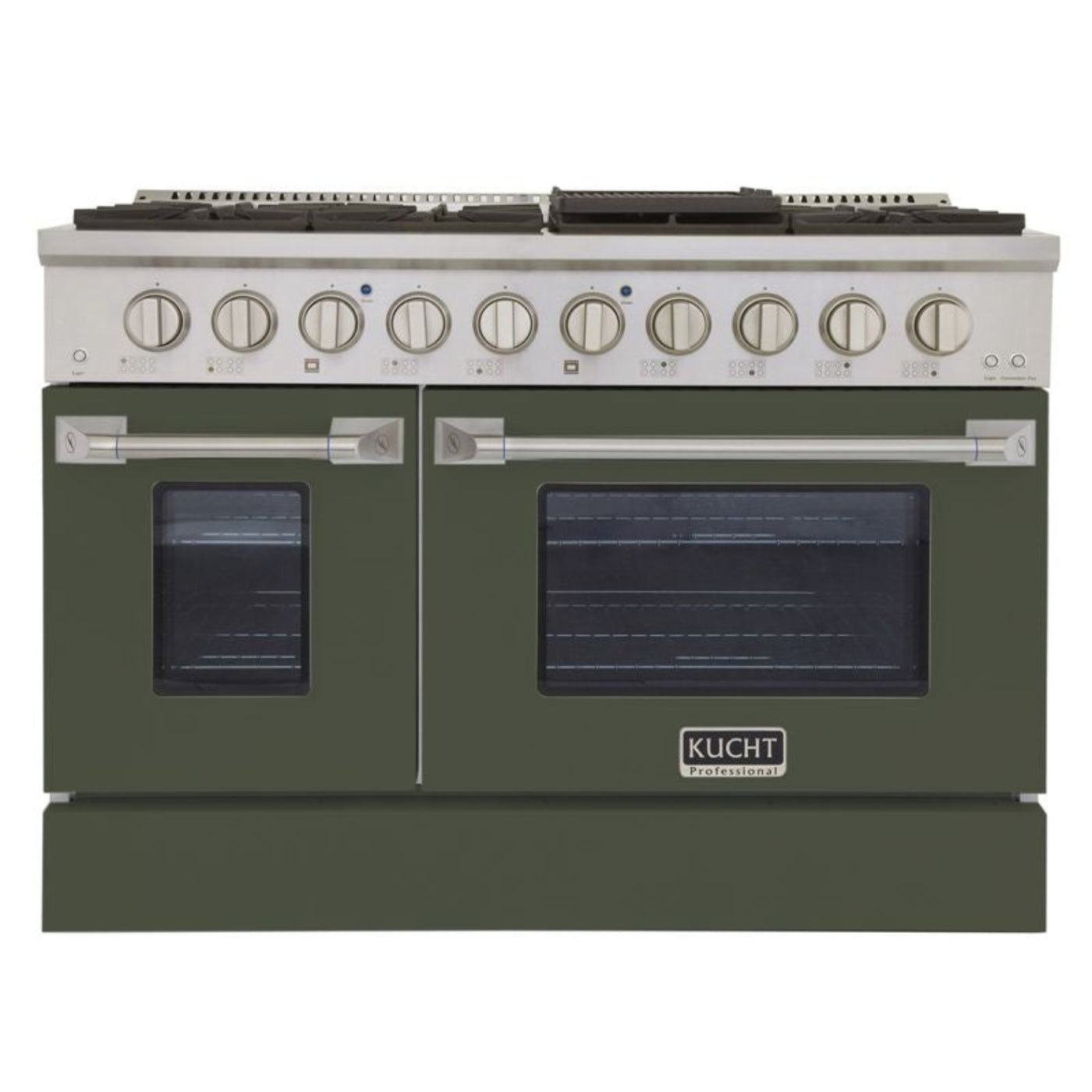 GREE Kucht 48 Inch Pro-Style KDF Series Liquid Propane Gas Stainless Steel Dual Fuel Range with Olive Green Oven Door - KDF482/LP-OG