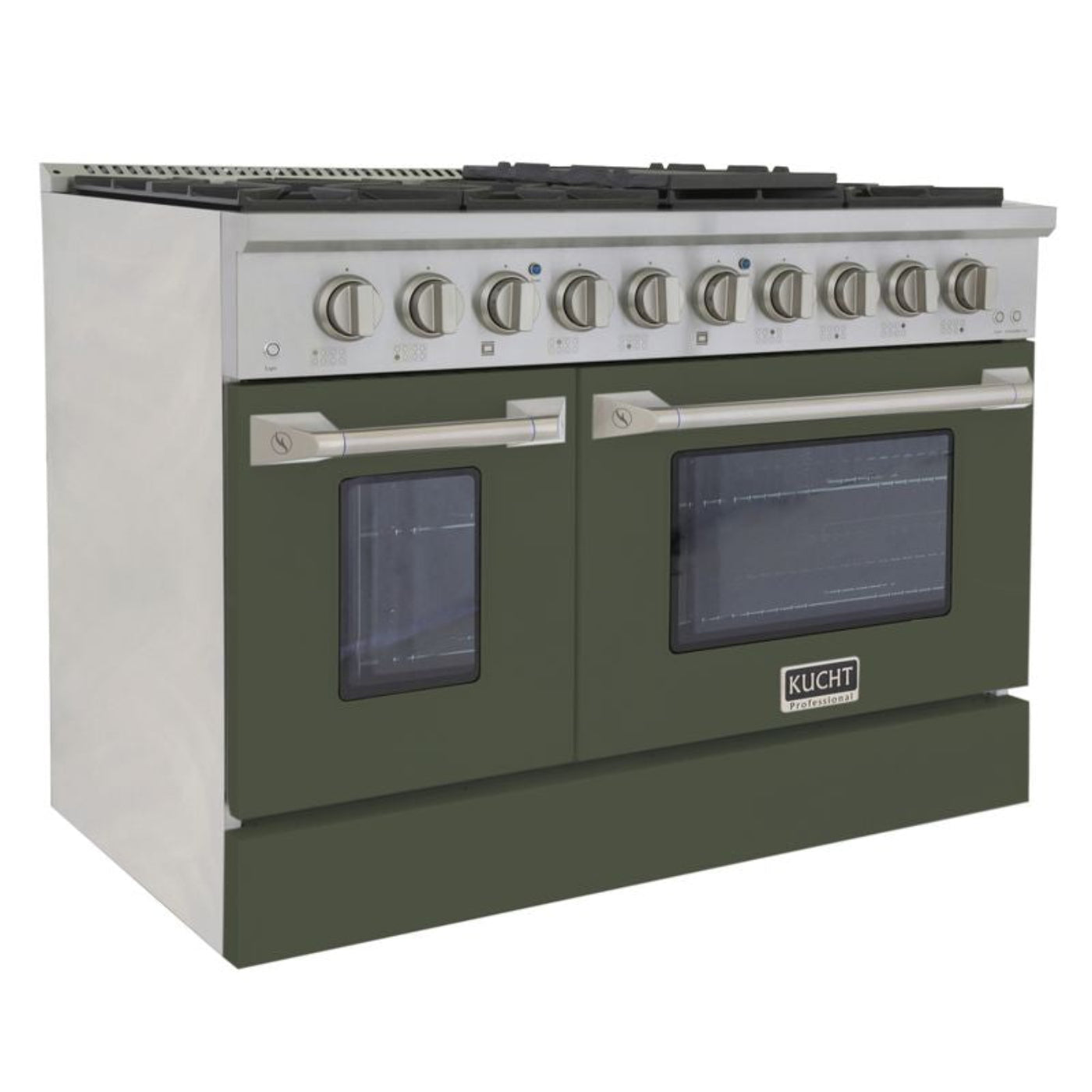 Kucht 48 Inch Professional KNG Series Natural Gas Stainless Steel Range with Olive Green Oven Door - KNG481-OG