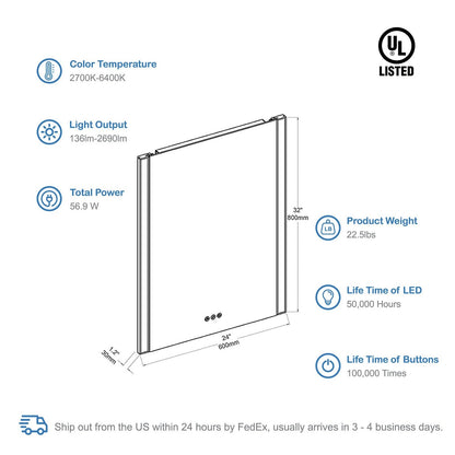 Blossom Binary 24″ LED Mirror - LED M5 2432 CH