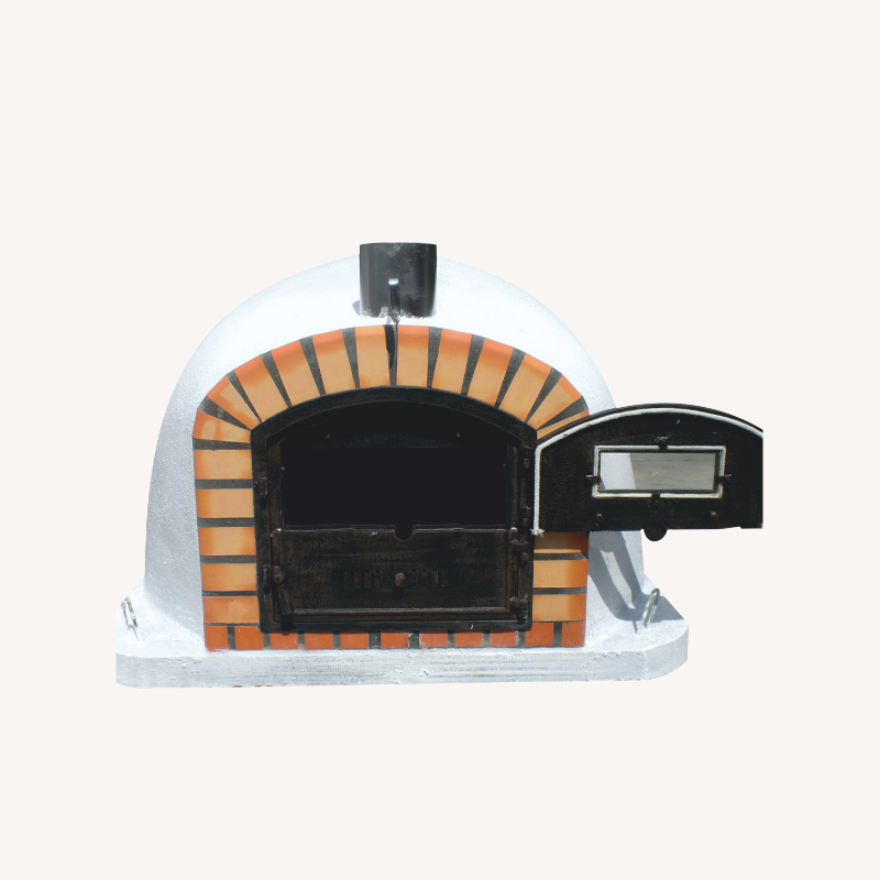 Front view of a Lisbon premium pizza oven with the door closed, showcasing its sleek design and sturdy handle