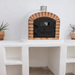 Lisboa Premium Pizza Oven resting on a sturdy shelf with door closed, showcasing its authentic rustic design