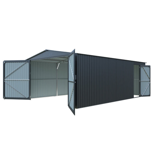 Chery Industrial 13'x20' Plus Upgraded Metal Garage Shed with Double Front Doors, Side Entry Door - LONMSCGK2013A