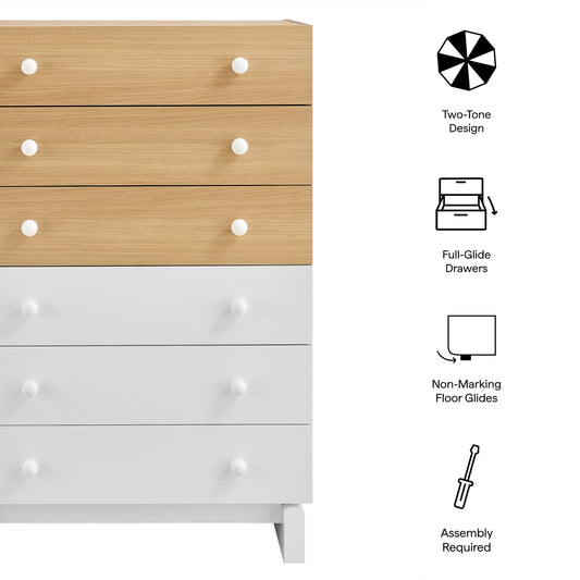 Modway furniture Nolia 6-Drawer Color Block Dresser Chest - MOD-7240-OAK-WHI