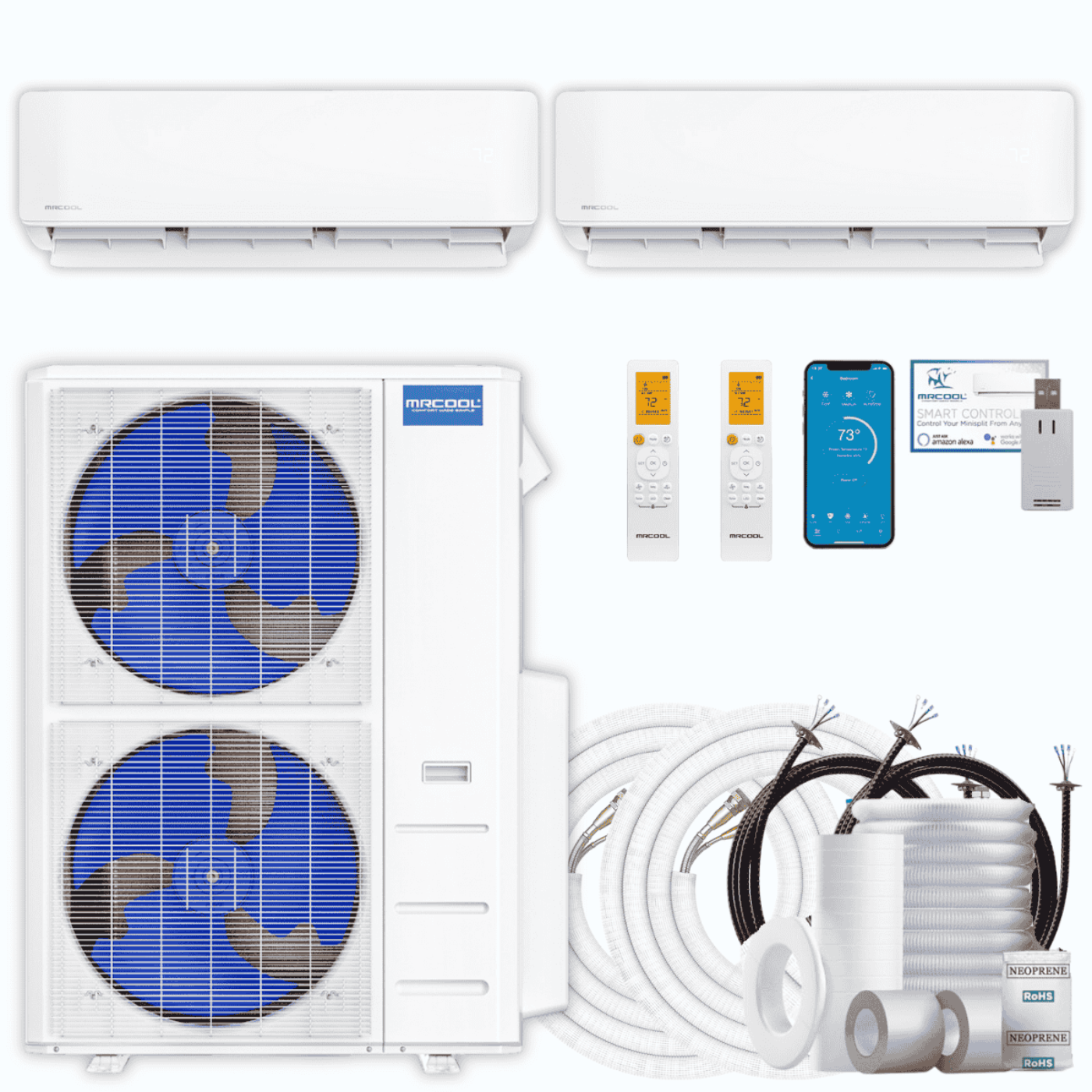 MRCOOL DIY 5th Gen 2-Zone 36,000 BTU Ductless Mini Split Air Conditioner & Heat Pump with Pre-Charged Line Sets (12K+24K) - , DIYM248HP