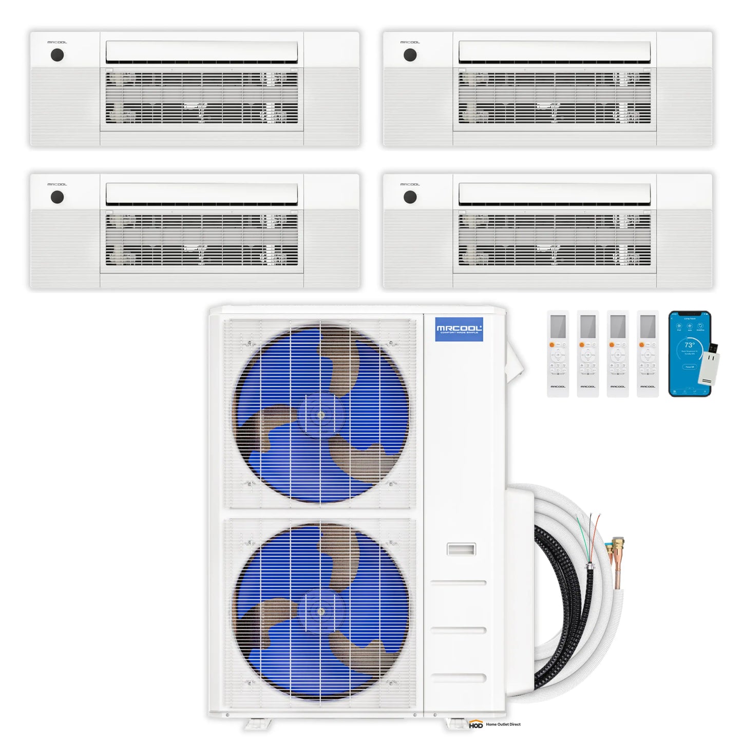 MRCOOL DIY 5th Gen Mini Split - 4-Zone 48,000 BTU Ductless Air Conditioner and Heat Pump Condenser with 9K + 9K + 9K + 6K Ceiling Cassette Air Handlers - DIY5-4ZC-48HP-9K9K9K6K
