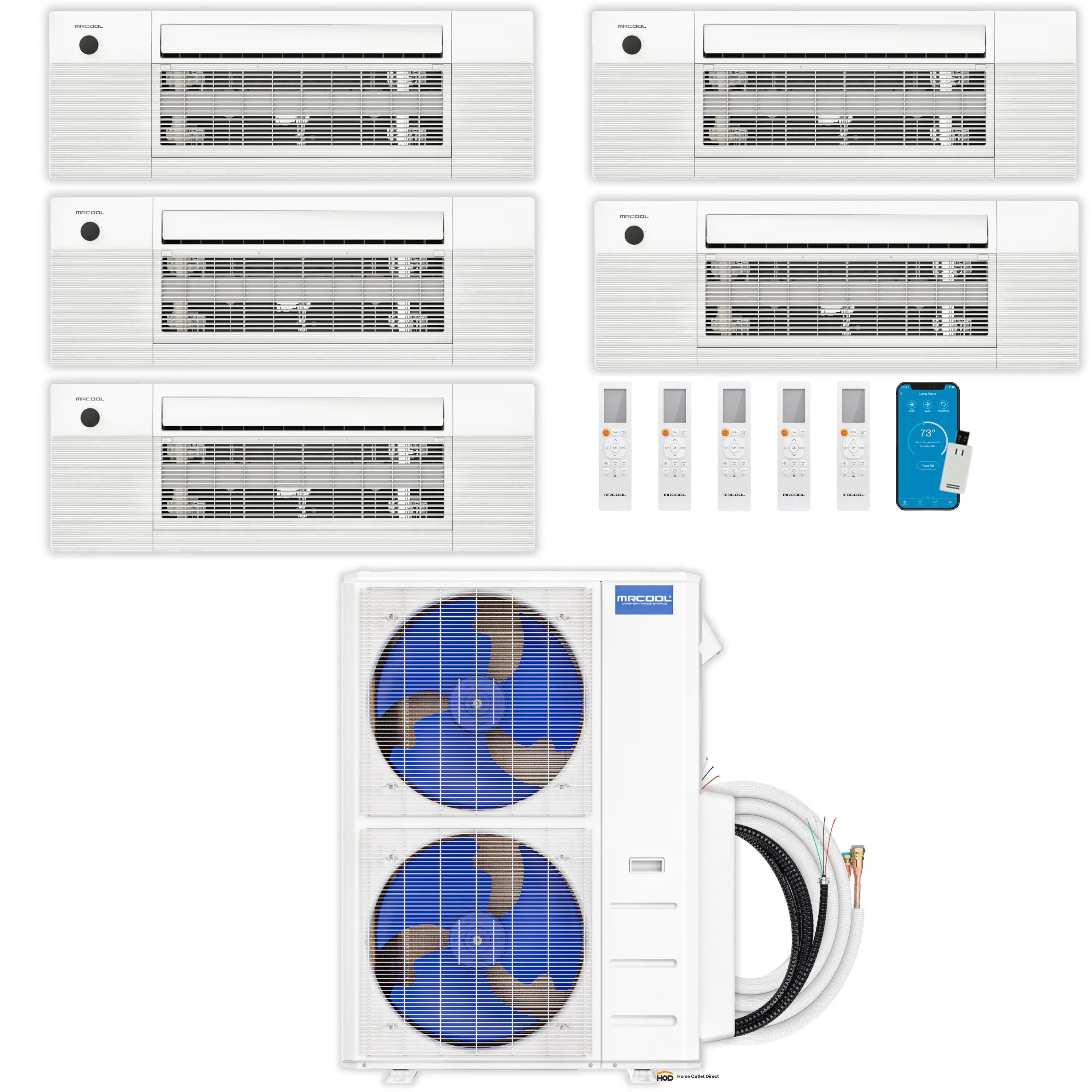 MRCOOL DIY 5th Gen Mini Split - 5-Zone 55,000 BTU Ductless Air Conditioner and Heat Pump Condenser with 18K + 18K + 9K + 9K + 9K Ceiling Cassette Air Handlers