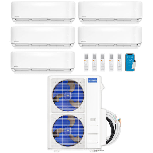 MRCOOL DIY 5th Gen Mini Split - 5-Zone 48,000 BTU Ductless Air Conditioner and Heat Pump Condenser with 24K + 12K + 12K + 12K + 6K Wall Mount Air Handlers - DIY5-5Z-48HP-24K12K12K12K6K