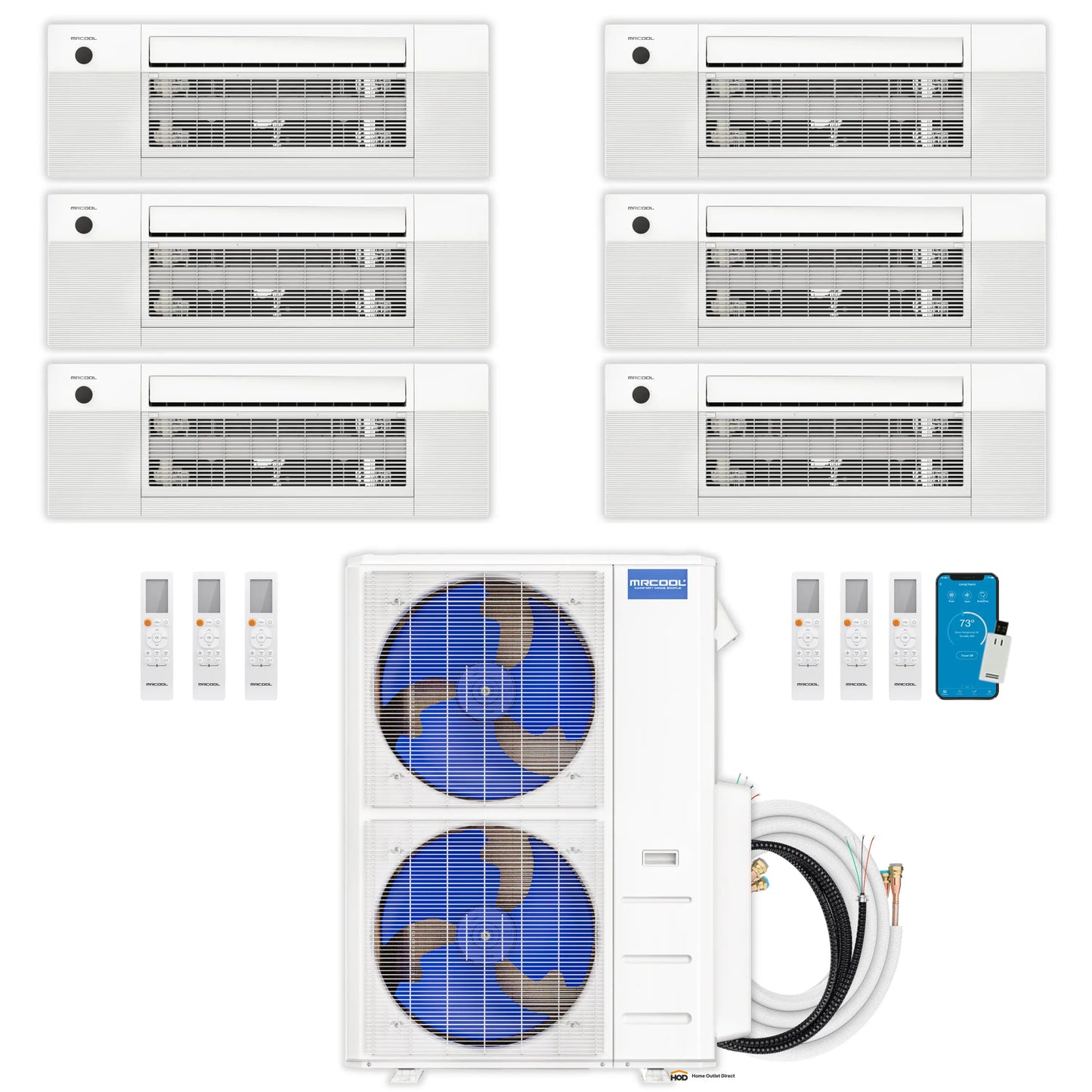 MRCOOL DIY 5th Gen Mini Split - 5-Zone 55,000 BTU Ductless Air Conditioner and Heat Pump Condenser with 12K + 12K + 12K + 12K + 9K Ceiling Cassette Air Handlers