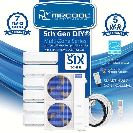 MRCOOL DIY 5th Gen Mini Split - 5-Zone 48,000 BTU Ductless Air Conditioner and Heat Pump Condenser with 18K + 18K + 9K + 9K + 9K Wall Mount Air Handlers - DIY5-5Z-48HP-18K18K9K9K9K