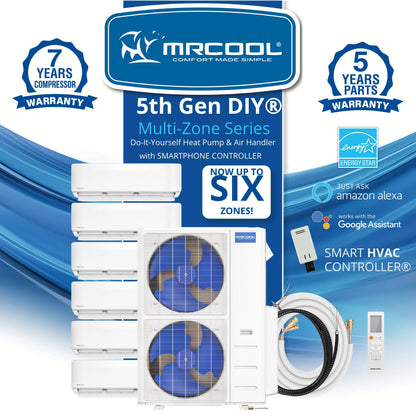 MRCOOL DIY 5th Gen Mini Split - 5-Zone 48,000 BTU Ductless Air Conditioner and Heat Pump Condenser with 18K + 12K + 9K + 6K + 6K Wall Mount Air Handlers - DIY5-5Z-48HP-18K12K9K6K6K