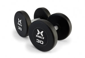 Johnson Health Tech XULT Urethane Round Dumbbells - XULT Urethane Round Dumbbell Pair, Black, 32.5 lb. - XT-032.5URE-RND