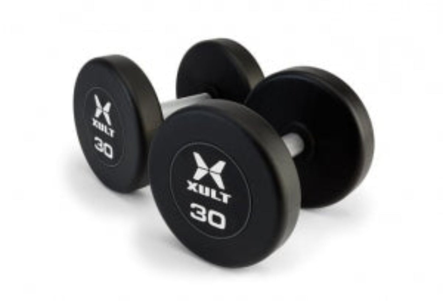 Johnson Health Tech XULT Urethane Round Dumbbells - XULT Urethane Round Dumbbell Pair, Black Plus, 37.5 lb. - XT-037.5URE-RND-P