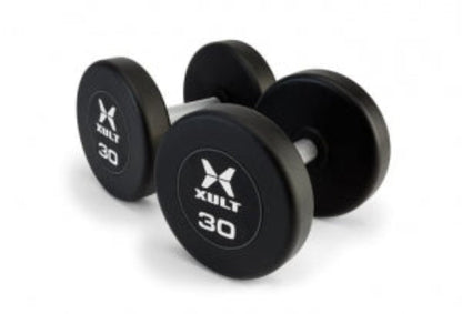 Johnson Health Tech XULT Urethane Round Dumbbells - XULT Urethane Round Dumbbell Pair, Black, 100 lb. - XT-100URE-RND