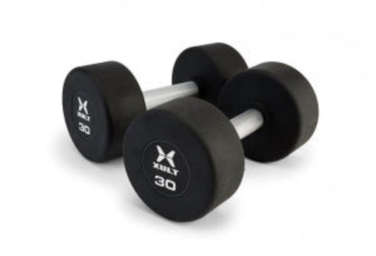 Johnson Health Tech XULT Round Rubber Dumbbells - XULT Round Rubber Dumbbell Pair, Black, 75 lb. - XT-075RBR-RND