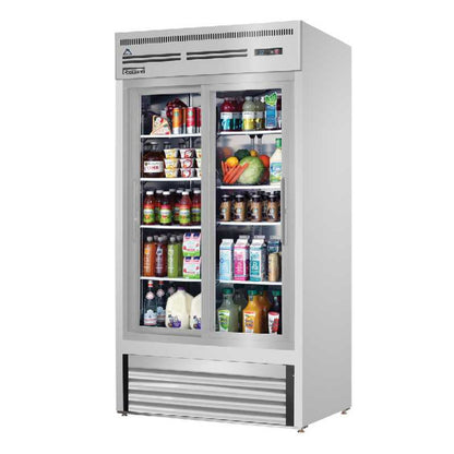 Everest - EMGR33-SS, Commercial 39" 2 Sliding Glass Door Merchandiser Refrigerator 33 cu.ft. - EMGR33-SS