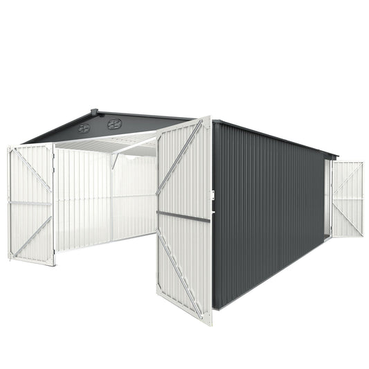 Chery Industrial 13'x20' Metal Garage Shed with Double Front Doors, Side Entry Door - DOUMS1320DG01