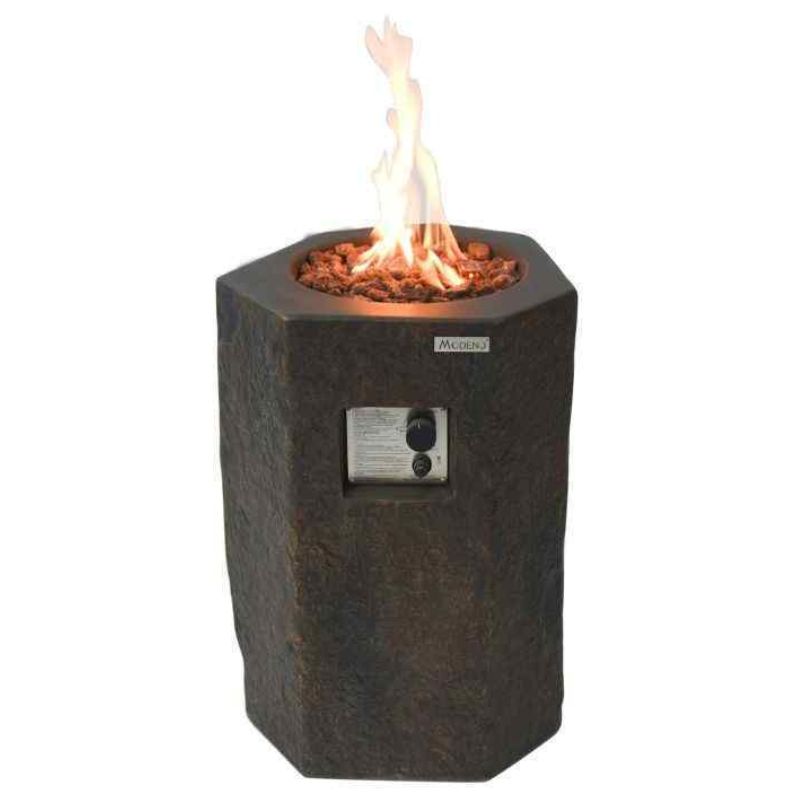 Modeno Basalt Column Fire Pit Front View with Flame Silo