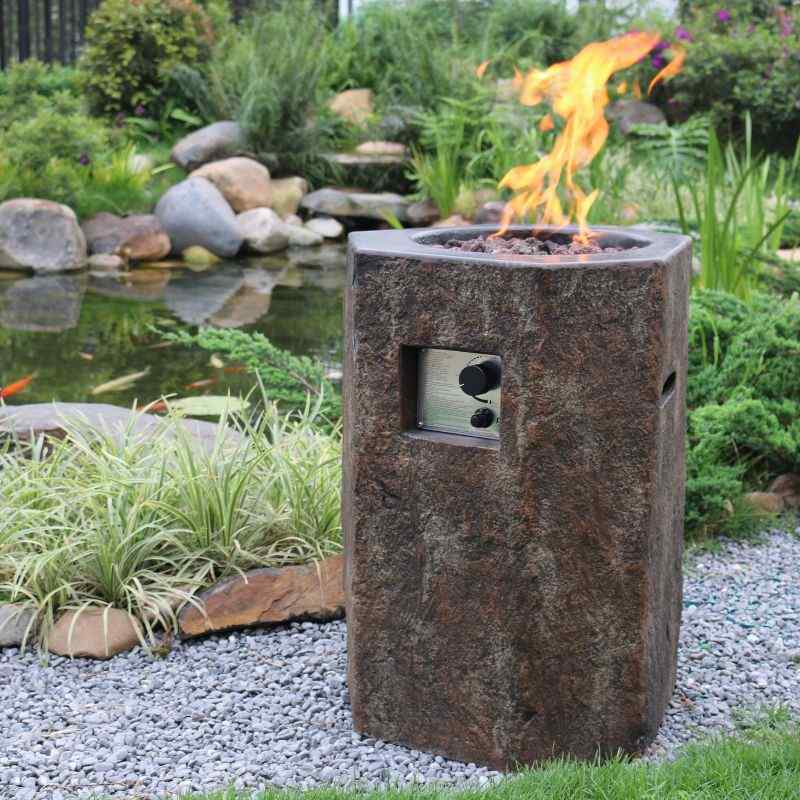 Modeno Basalt Column Fire Pit Near fishpond