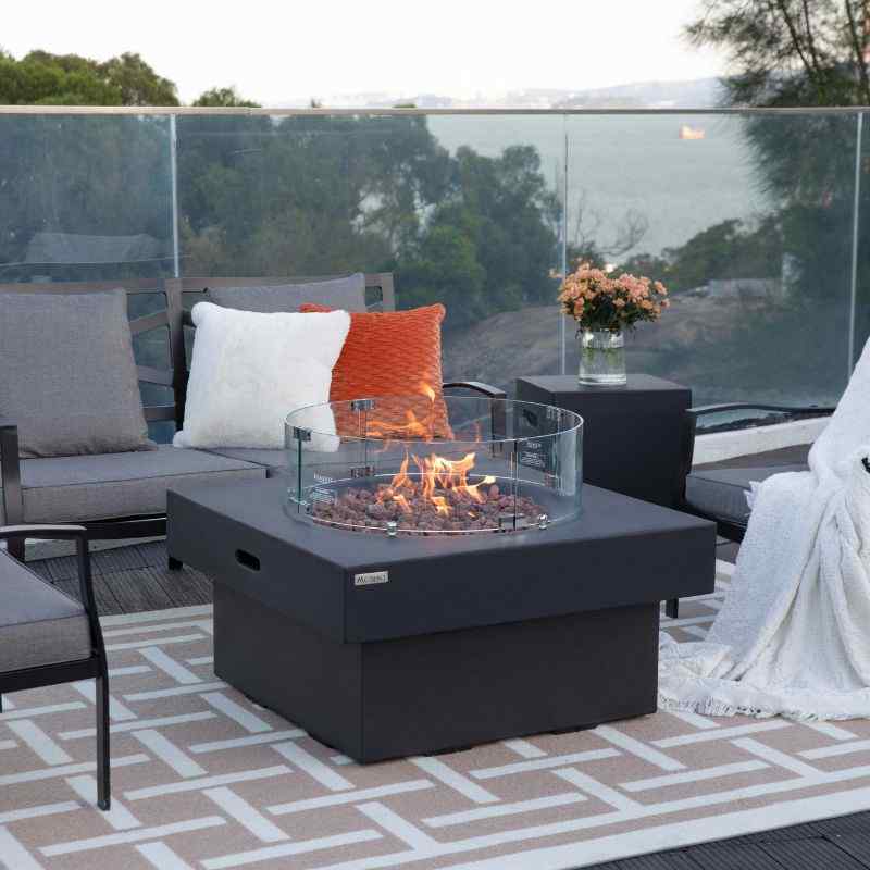 Modeno Branford Fire Table Dark gray with windscreen and flame