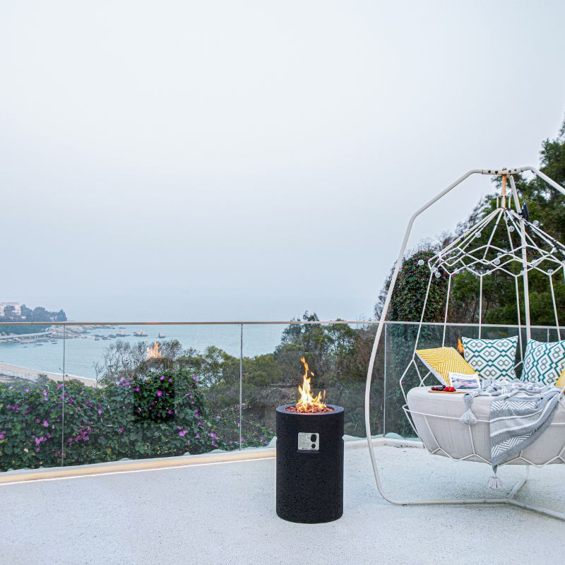 Modeno Lava Tube Fire Pit near swing balcony with view Outdoor Heating