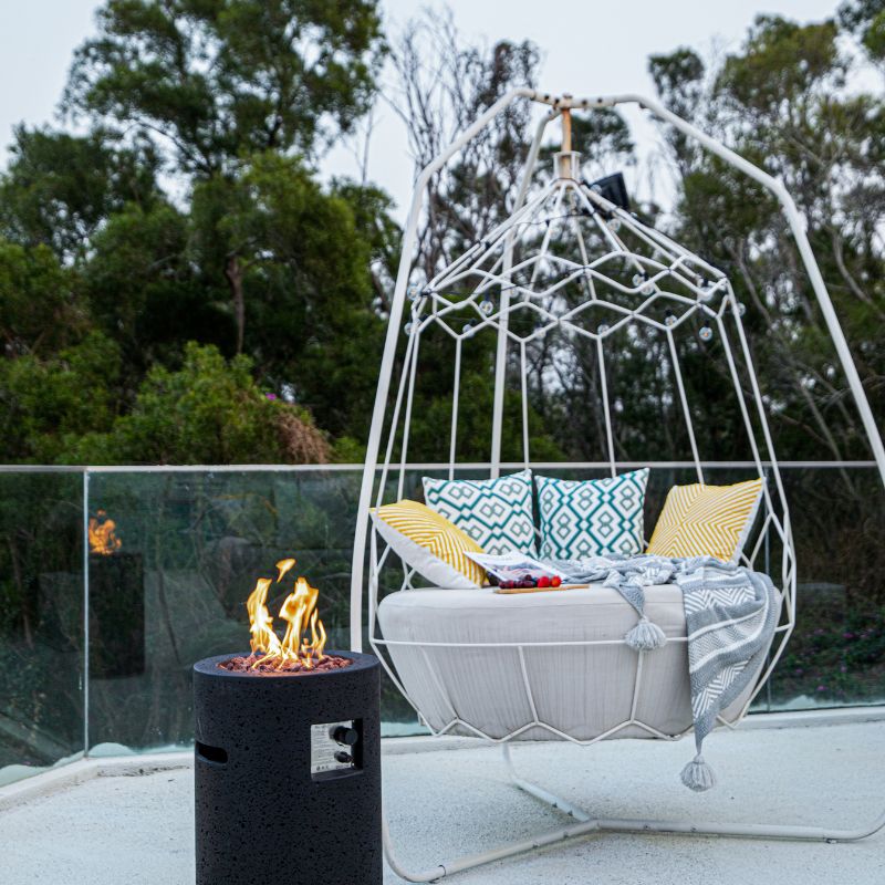 Modeno Lava Tube Fire Pit near swing Balcony Set up
