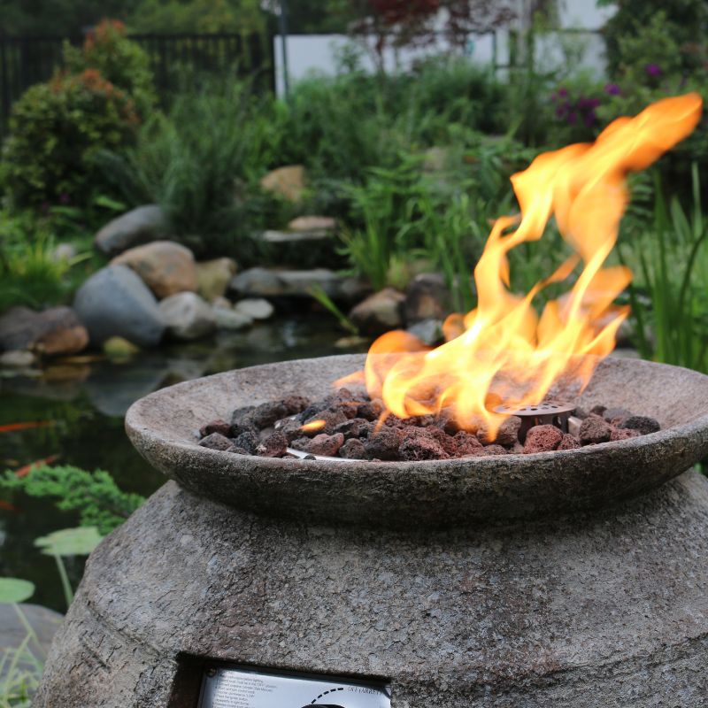 Modeno Pompeii Fire Pit with Flame Close Up