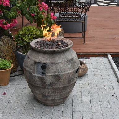 Modeno Pompeii Fire Pit with flame backyard Set Up