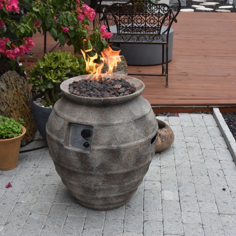 Modeno Pompeii Fire Pit with flame backyard Set Up